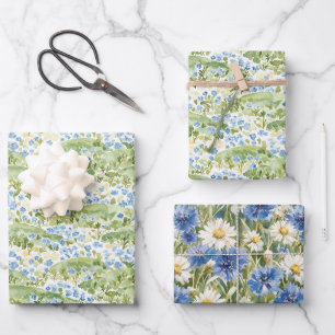 Grüne Blaue Blumen Geburtstag Geschenkpapier Set