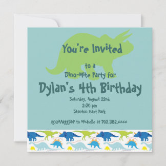 Grüne & blaue Dinosaurier Geburtstagsparty Einladu Einladung