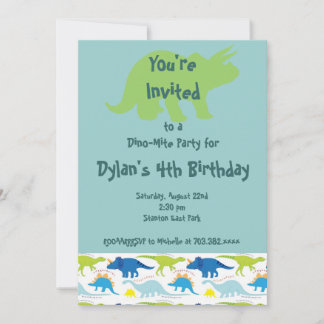 Grüne & blaue Dinosaurier Geburtstagsparty Einladu Einladung