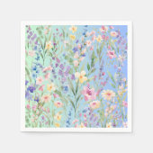 Grüne Blaue Farbige Blumen Serviette (Vorderseite)