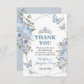 Grüne blaue Flora Schmetterlinge 16. Quinceañera Dankeskarte (Vorne/Hinten)