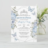 Grüne blaue Flora Schmetterlinge 16. Quinceañera Einladung (Stehend Vorderseite)