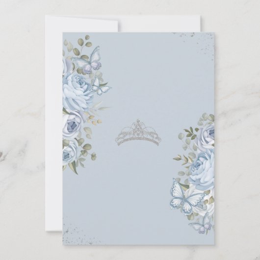 Grüne blaue Flora Schmetterlinge 16. Quinceañera Einladung (Rückseite)