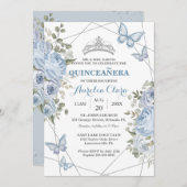 Grüne blaue Flora Schmetterlinge 16. Quinceañera Einladung (Vorne/Hinten)