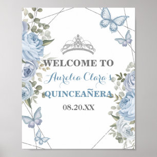 Grüne blaue Flora Schmetterlinge 16. Quinceañera Poster