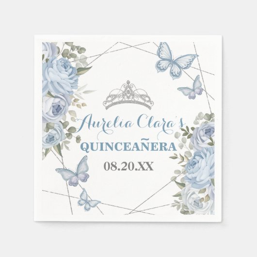 Grüne blaue Flora Schmetterlinge 16. Quinceañera Serviette (Vorderseite)
