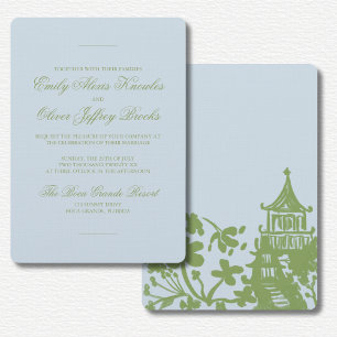 Grüne Blaue Florale Wasserfarbe Hochzeit Einladung