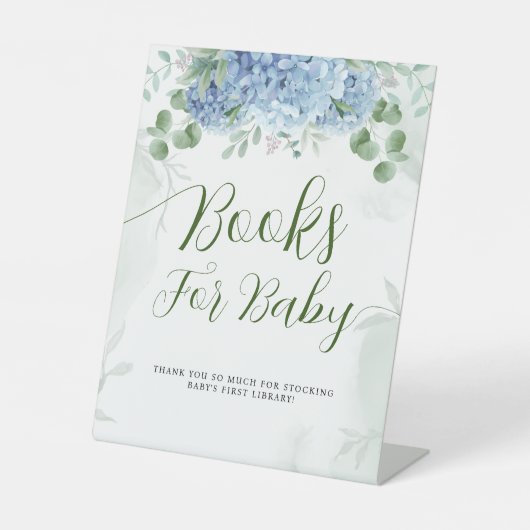 Grüne Blaue Hydrangea Bücher für Babydusche Sockelschild (Vorderseite)