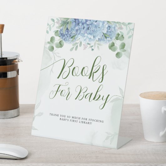 Grüne Blaue Hydrangea Bücher für Babydusche Sockelschild (In SItu)