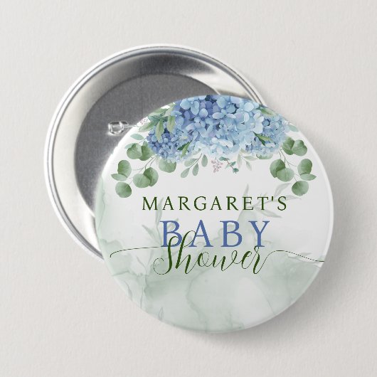 Grüne blaue Hydrangea Die Junge Baby-Dusche Button (Vorne & Hinten)