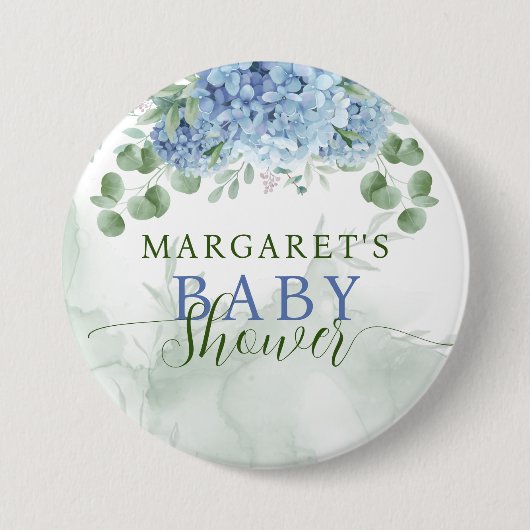 Grüne blaue Hydrangea Die Junge Baby-Dusche Button (Vorderseite)