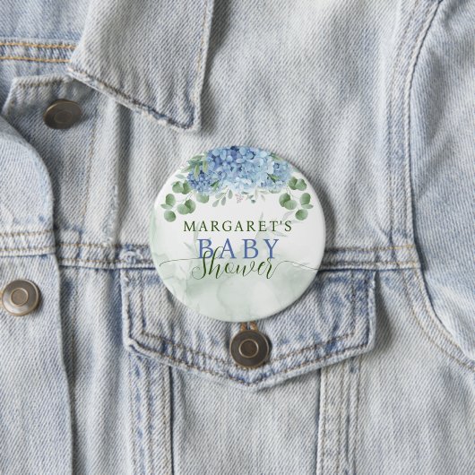Grüne blaue Hydrangea Die Junge Baby-Dusche Button (Beispiel)