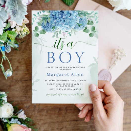 Grüne blaue Hydrangea Die Junge Baby-Dusche Einladung