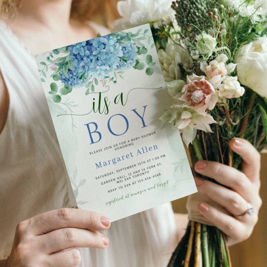 Grüne blaue Hydrangea Die Junge Baby-Dusche Einladung