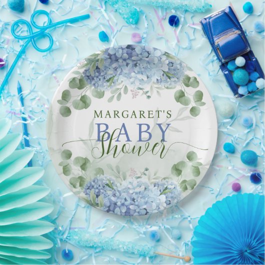 Grüne blaue Hydrangea Die Junge Baby-Dusche Pappteller (Party)
