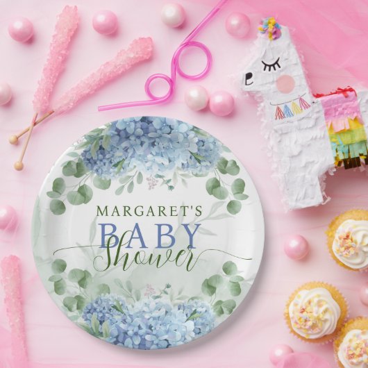 Grüne blaue Hydrangea Die Junge Baby-Dusche Pappteller (Party)