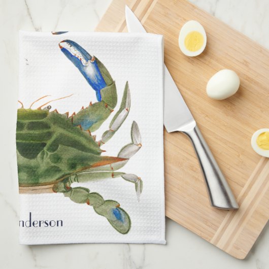 Grüne blaue Krabbenküste Geschirrtuch (Viertel Falte)