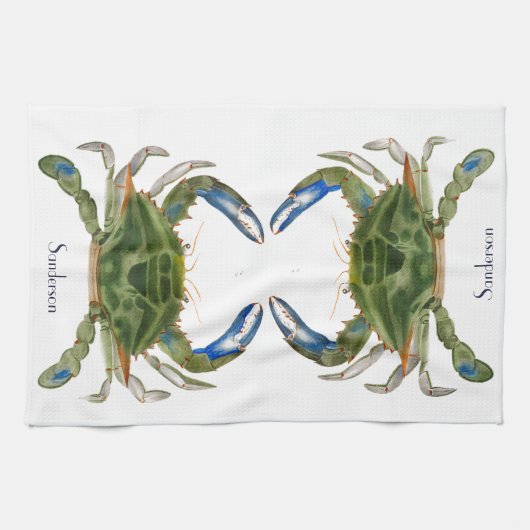 Grüne blaue Krabbenküste Geschirrtuch (Horizontal)