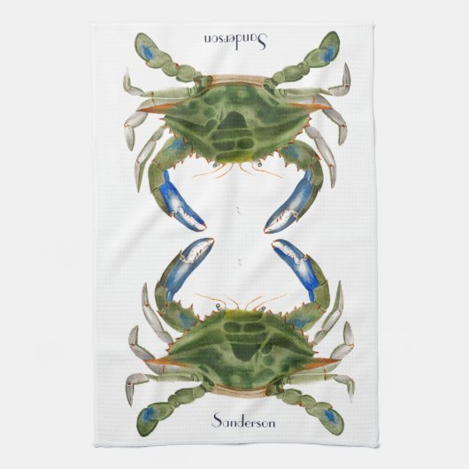 Grüne blaue Krabbenküste Geschirrtuch (Vertikal)
