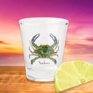 Grüne blaue Krabbenküste Schnapsglas