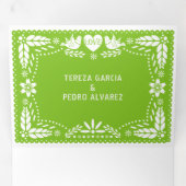 Grüne, blaue rosa Papel Picado Liebhaber Hochzeit Dreifach Gefaltete Einladung (Innen Erste Seite)