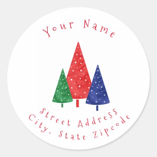 "Grüne, blaue, rote Aquarellbäume" Runder Aufkleber (Vorderseite)
