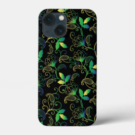Grüne, blaue und gelbe Blüte auf schwarzem Hinterg Case-Mate iPhone Hülle