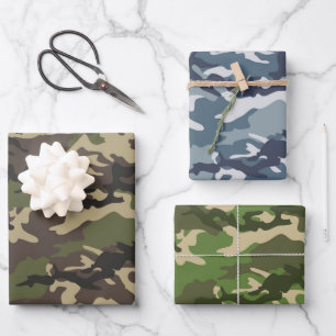 Grüne, blaue und grüne Camouflage Camouflage Geschenkpapier Set