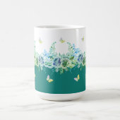 Grüne Blaugrüne Schmetterlinge Blumen-Tasse Kaffeetasse (Mittel)