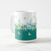 Grüne Blaugrüne Schmetterlinge Blumen-Tasse Kaffeetasse (Vorderseite Links)