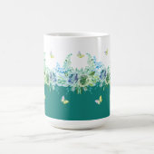 Grüne Blaugrüne Schmetterlinge Blumen-Tasse Kaffeetasse (Mittel)