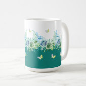Grüne Blaugrüne Schmetterlinge Blumen-Tasse Kaffeetasse (VorderseiteRechts)