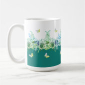 Grüne Blaugrüne Schmetterlinge Blumen-Tasse Kaffeetasse (Links)