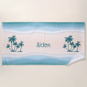 Grüne Blauwellen Palmen Bäume Strandtuch