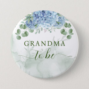 Grüne Blue Hydrangea Baby Dusche Oma zu sein Button