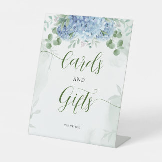 Grüne Blue Hydrangea Karten und Geschenksäulendusc Sockelschild