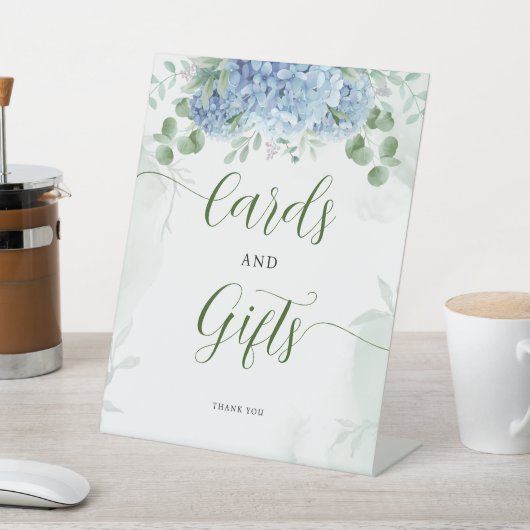 Grüne Blue Hydrangea Karten und Geschenksäulendusc Sockelschild (In SItu)