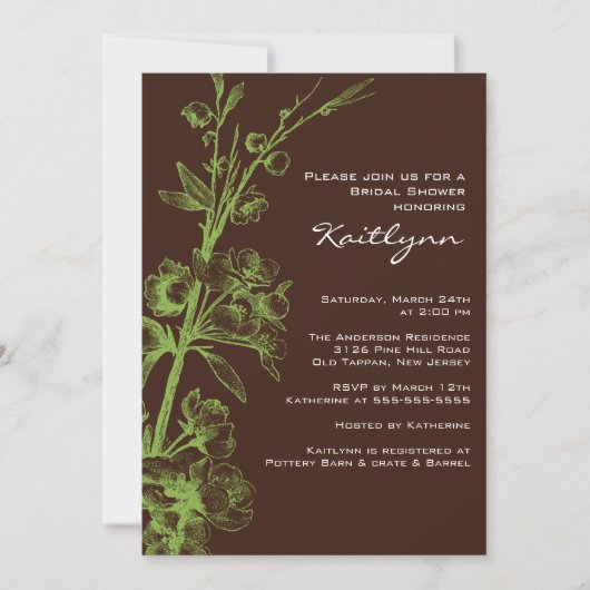 Grüne Blume auf Braun Brautdusche Einladung (Vorderseite)