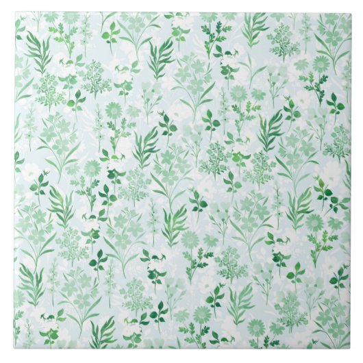 Grüne Blume botanische Malerei Fliese (Vorderseite)