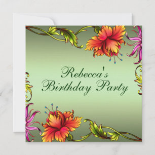 Grüne Blume Burst Design Geburtstagseinladung Einladung
