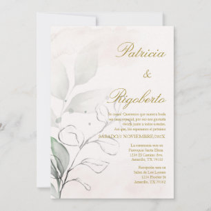 Grüne Blume Elegante Hochzeit Einladung auf Spanis