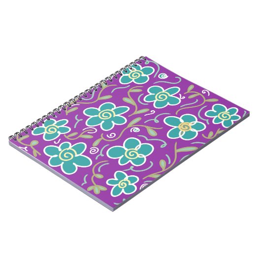 Grüne Blume für lila Design Notizblock (Linke Seite)