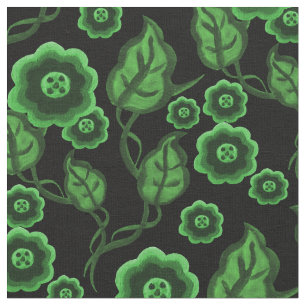 Grüne Blume/grüne Blätter/Folkloreblume 2 Schwarz Stoff