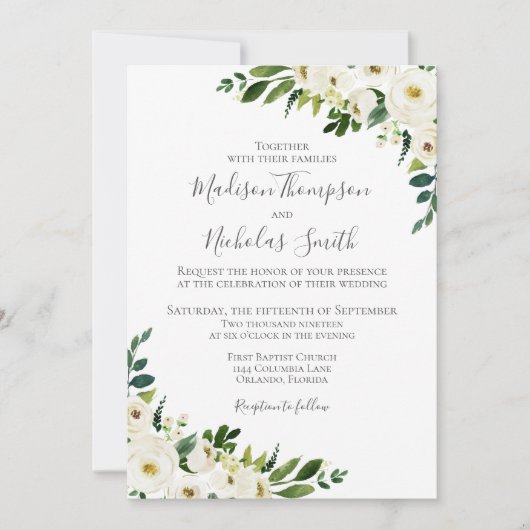 Grüne Blume Hochzeitskarten Einladung (Vorderseite)