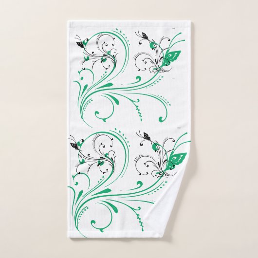 Grüne Blume im lila Hintergrund Badhandtuch Set (Handtuch)