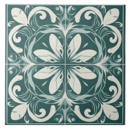 Grüne Blume im Mittelmeer Keramik Tile Fliese (Vorderseite)