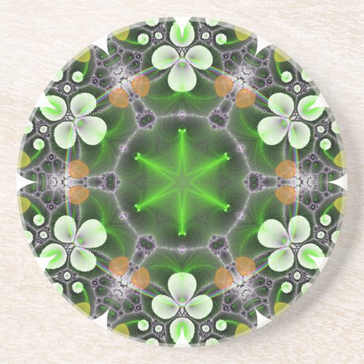 Grüne Blume in Kaleidoskop Untersetzer (Vorne)