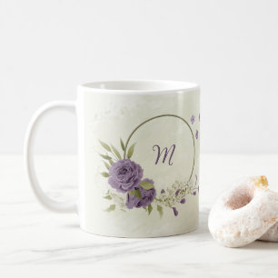 grüne Blume in mauvem Weiß Kaffeetasse