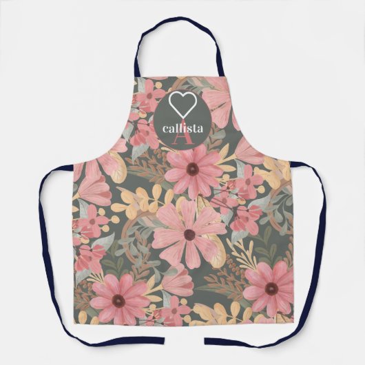 Grüne Blume in rosa Farbe Verließ Aquarellfarbenmo Schürze (Vorderseite)