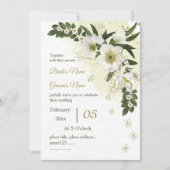 Grüne Blume in Weiß und Gold Einladung (Vorderseite)